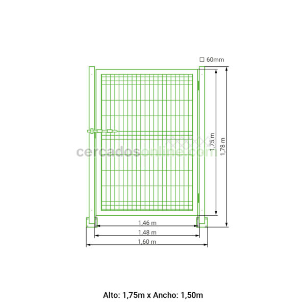 Puerta abatible 1 hoja hércules galvanizada 1,75 metros alto x 1,50 metros ancho - Imagen 6