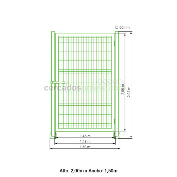 Puerta abatible 1 hoja hércules galvanizada 2,00 metros alto x 1,50 metros ancho - Imagen 6