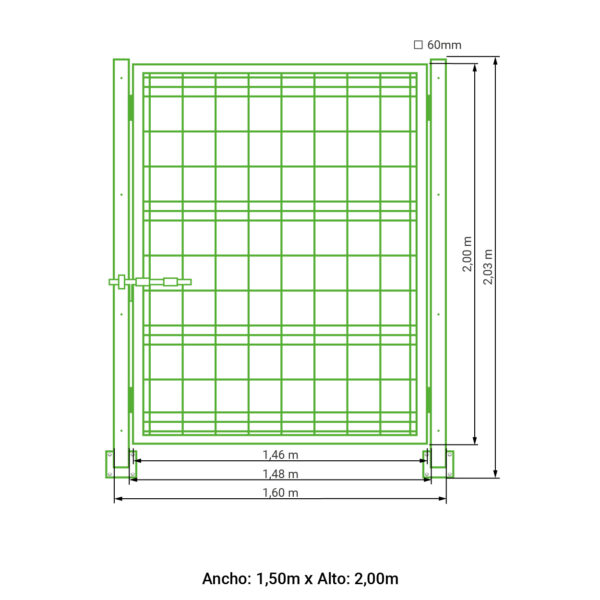 Puerta abatible 1 hoja hércules galvanizada 2,00 metros alto x 1,50 metros ancho - Imagen 6