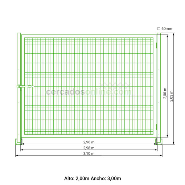 Puerta abatible 1 hoja hércules verde 2,00 metros alto x 3,00 metros ancho - Imagen 6