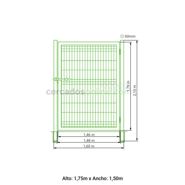 Puerta abatible 1 hoja hércules galvanizada 1,75 metros alto x 1,50 metros ancho - Imagen 7