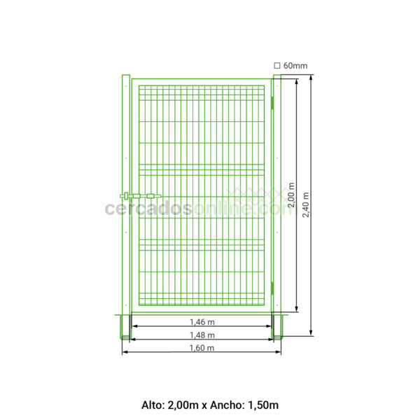 Puerta abatible 1 hoja hércules galvanizada 2,00 metros alto x 1,50 metros ancho - Imagen 7