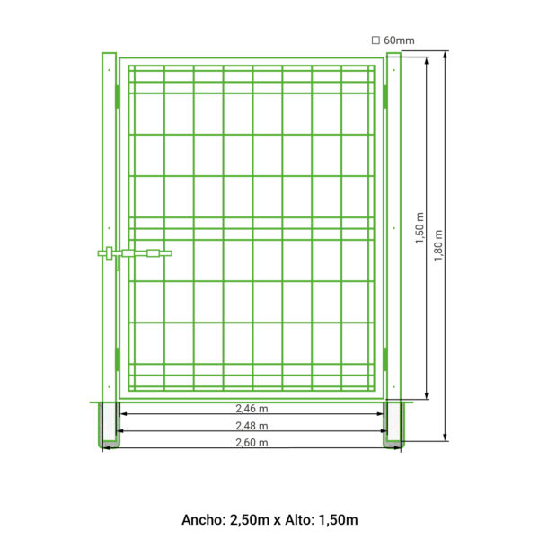 Puerta abatible 1 hoja hércules verde 1,50 metros alto x 2,50 metros ancho - Imagen 7