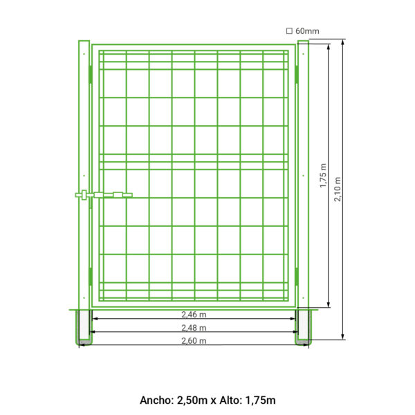Puerta abatible 1 hoja hércules galvanizada 1,75 metros alto x 2,50 metros ancho - Imagen 7