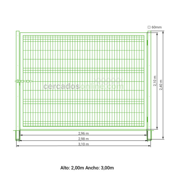 Puerta abatible 1 hoja hércules verde 2,00 metros alto x 3,00 metros ancho - Imagen 7