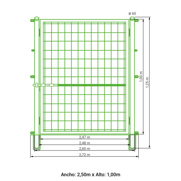 Puerta 1 hoja para malla simple torsión lacada en verde 1,00 metro alto x 2,50 metros ancho - Imagen 5
