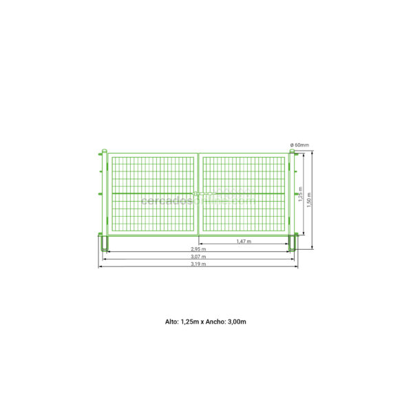 Puerta vehicular 2 hojas para malla simple torsión galvanizada 1,25 metros alto x 3,00 metros ancho - Imagen 5
