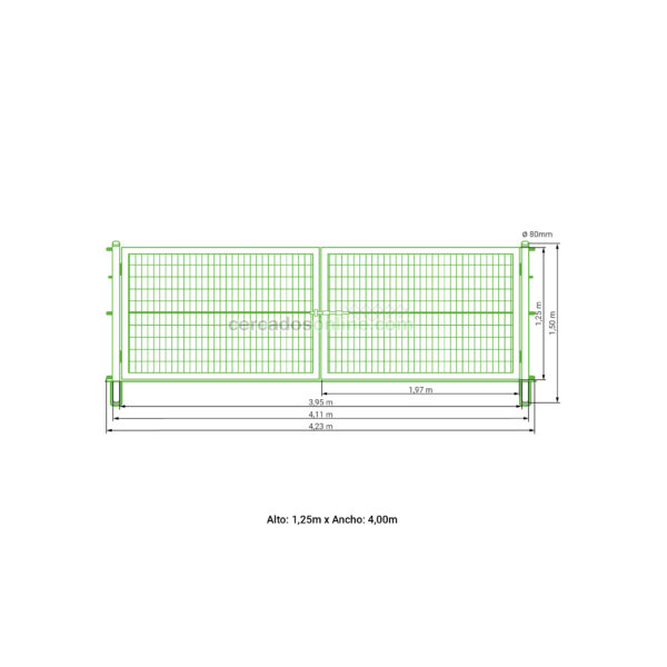 Puerta vehicular 2 hojas para malla simple torsión lacada verde 1,25 metros alto x 4,00 metros ancho - Imagen 6