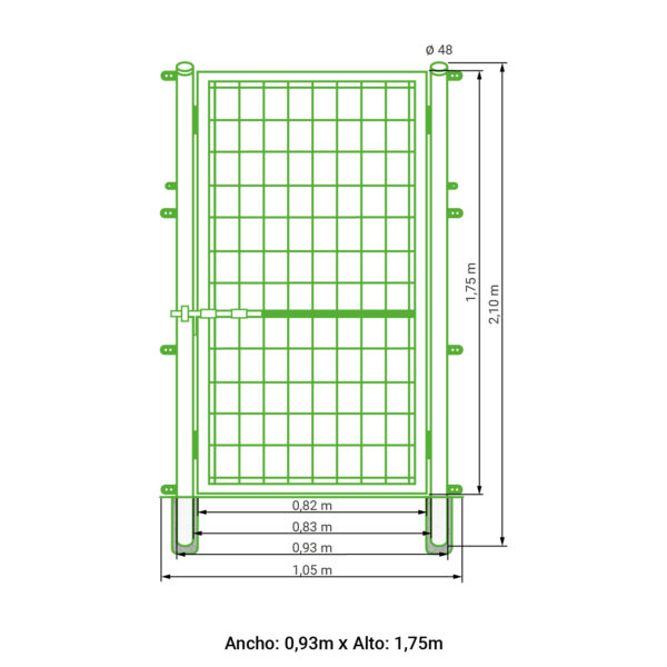 Puerta peatonal para malla simple torsión galvanizada 1,75 Metros alto - Imagen 7